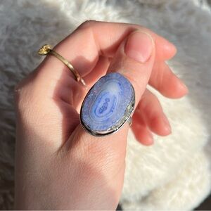 Silver Blue Purple Agate Ring